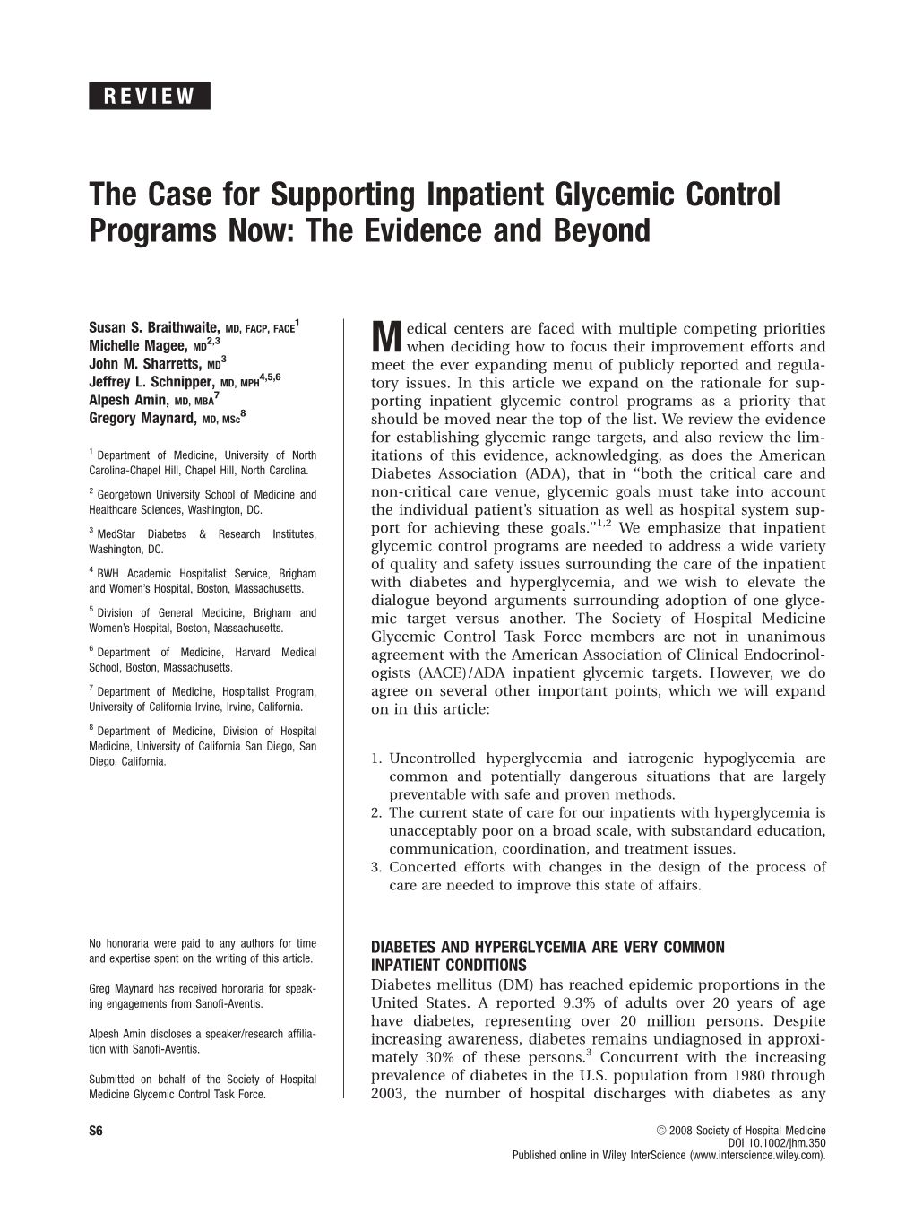 The Case for Supporting Inpatient Glycemic Control Programs Now: the Evidence and Beyond