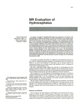 MR Evaluation of Hydrocephalus