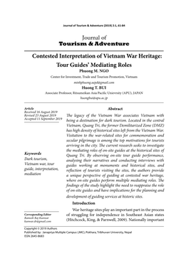 Contested Interpretation of Vietnam War Heritage: Tour Guides’ Mediating Roles Phuong M