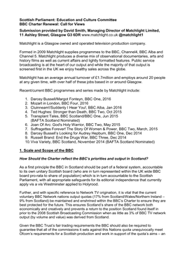 Education and Culture Committee BBC Charter Renewal: Call for Views