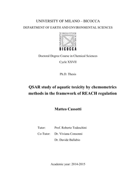 QSAR Study of Aquatic Toxicity by Chemometrics Methods in the Framework of REACH Regulation