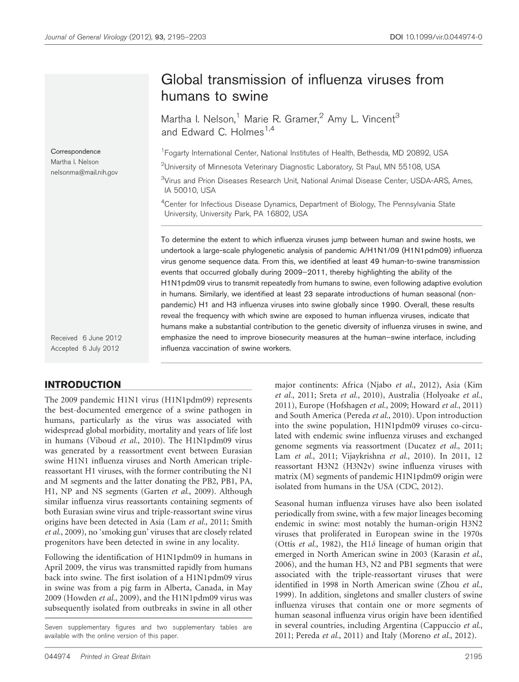 Global Transmission of Influenza Viruses from Humans to Swine