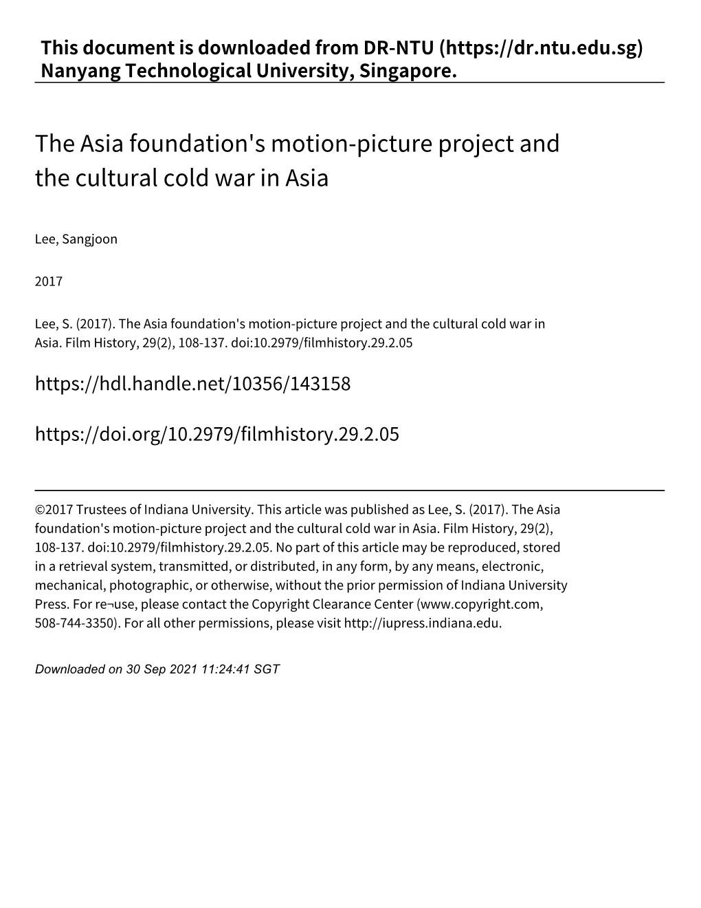 The Asia Foundation's Motion‑Picture Project and the Cultural Cold War in Asia