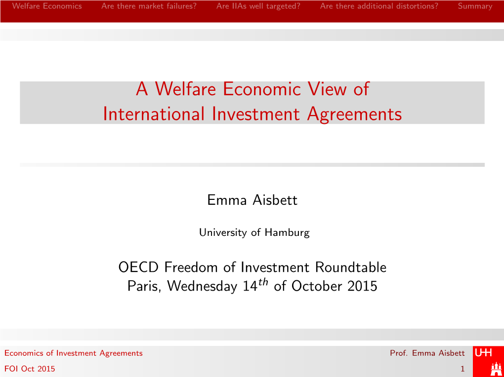 A Welfare Economic View of International Investment Agreements