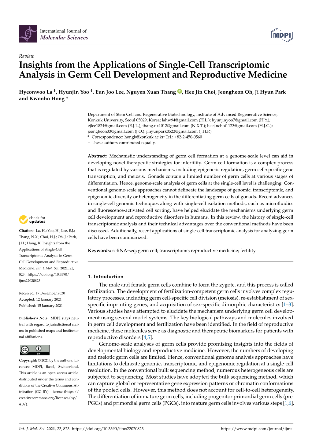 Insights from the Applications of Single-Cell Transcriptomic Analysis in Germ Cell Development and Reproductive Medicine