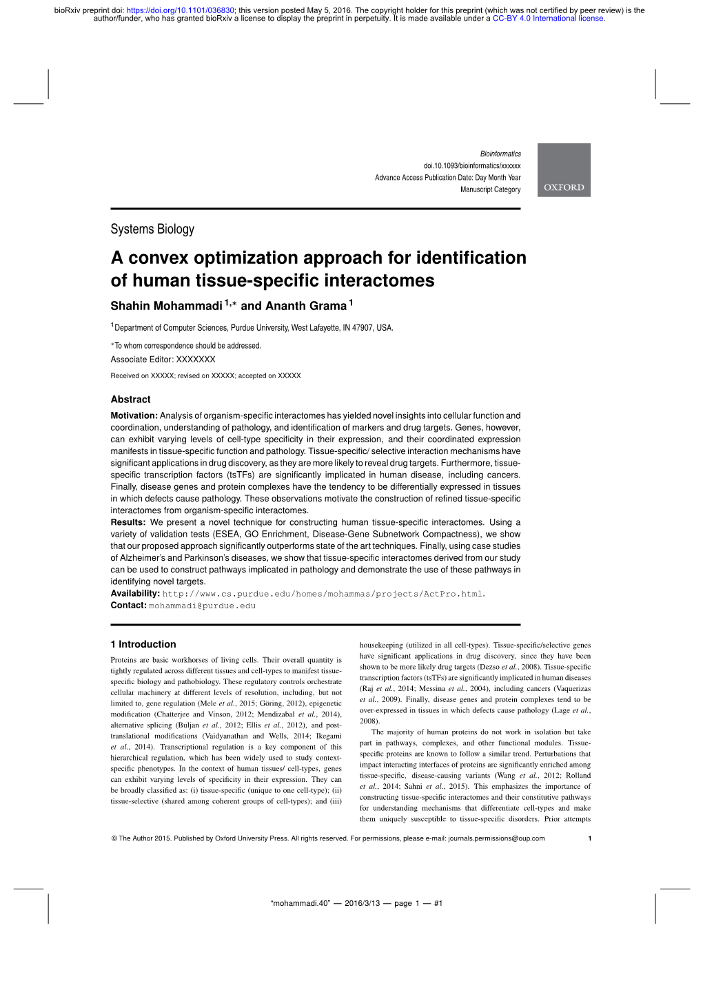 A Convex Optimization Approach for Identification of Human Tissue