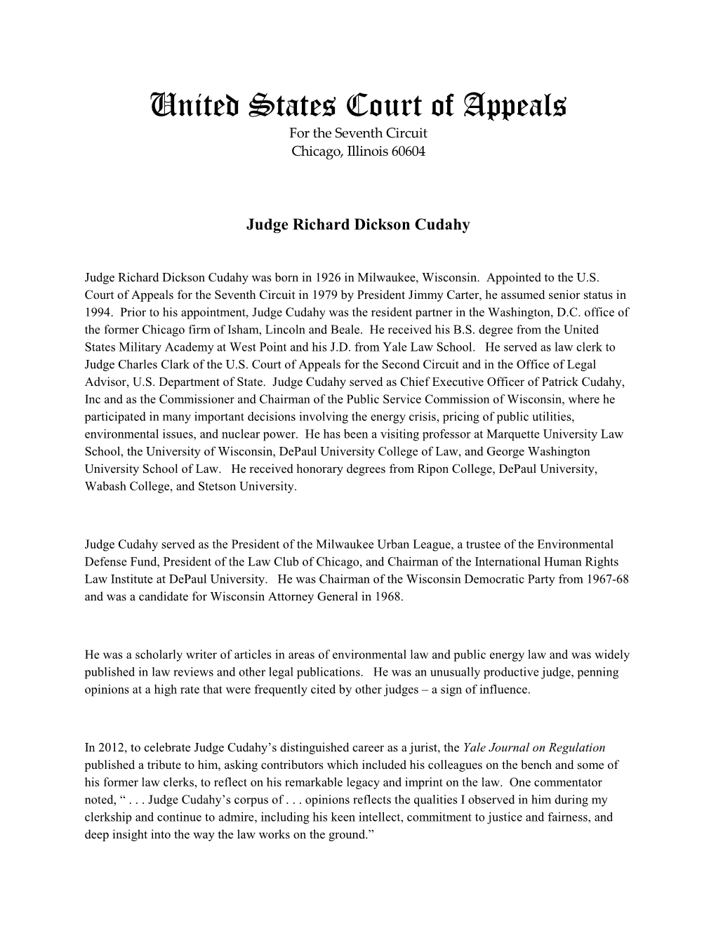 United States Court of Appeals for the Seventh Circuit Chicago, Illinois 60604