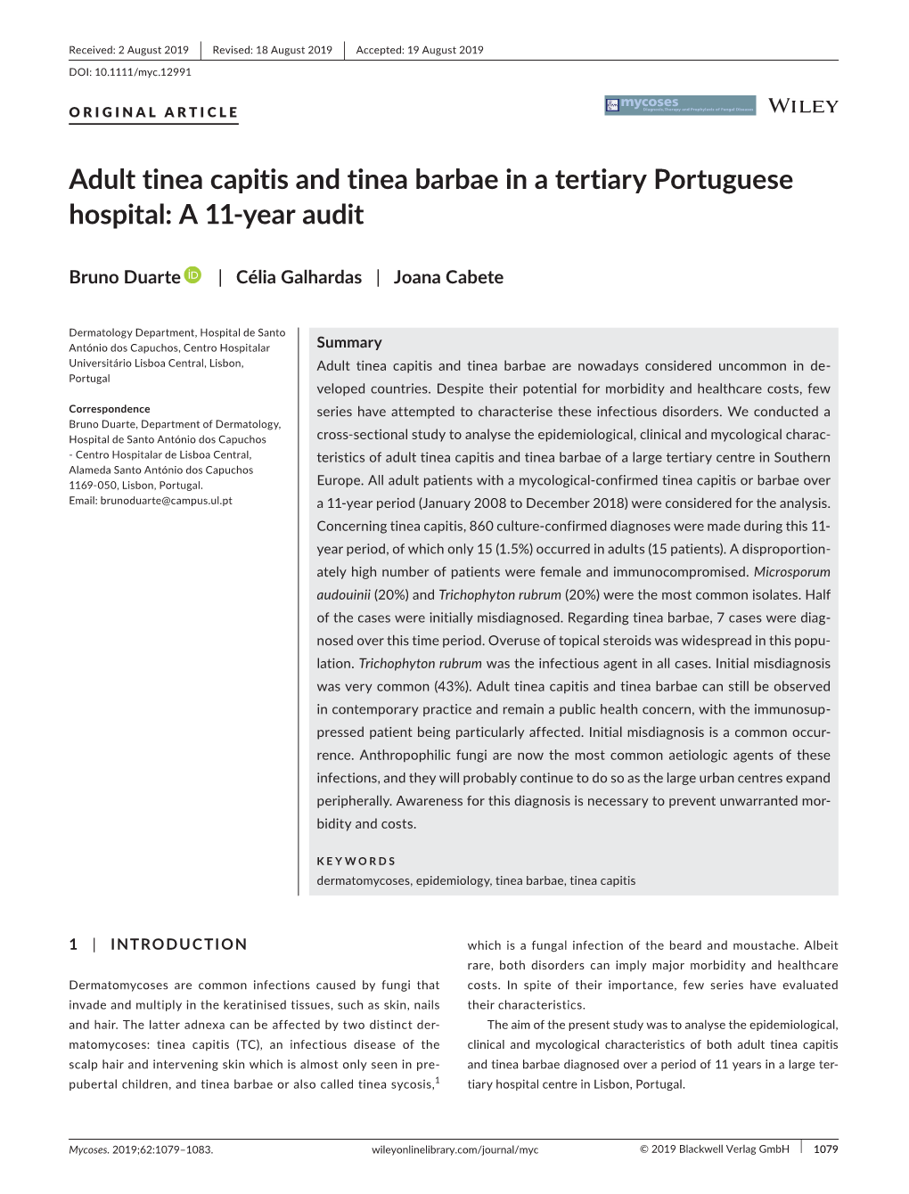 Adult Tinea Capitis and Tinea Barbae in a Tertiary Portuguese Hospital: a 11‐Year Audit