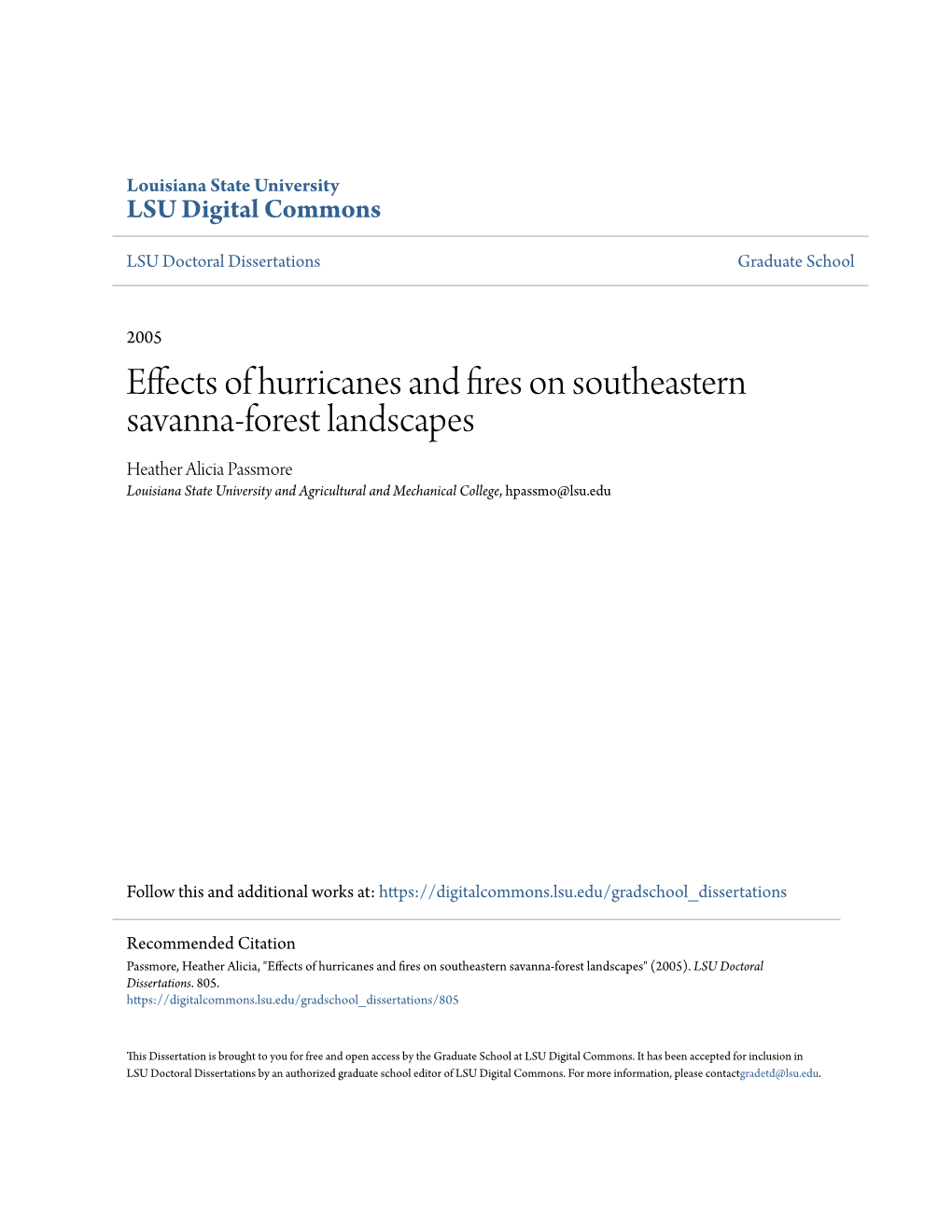 Effects of Hurricanes and Fires on Southeastern Savanna-Forest