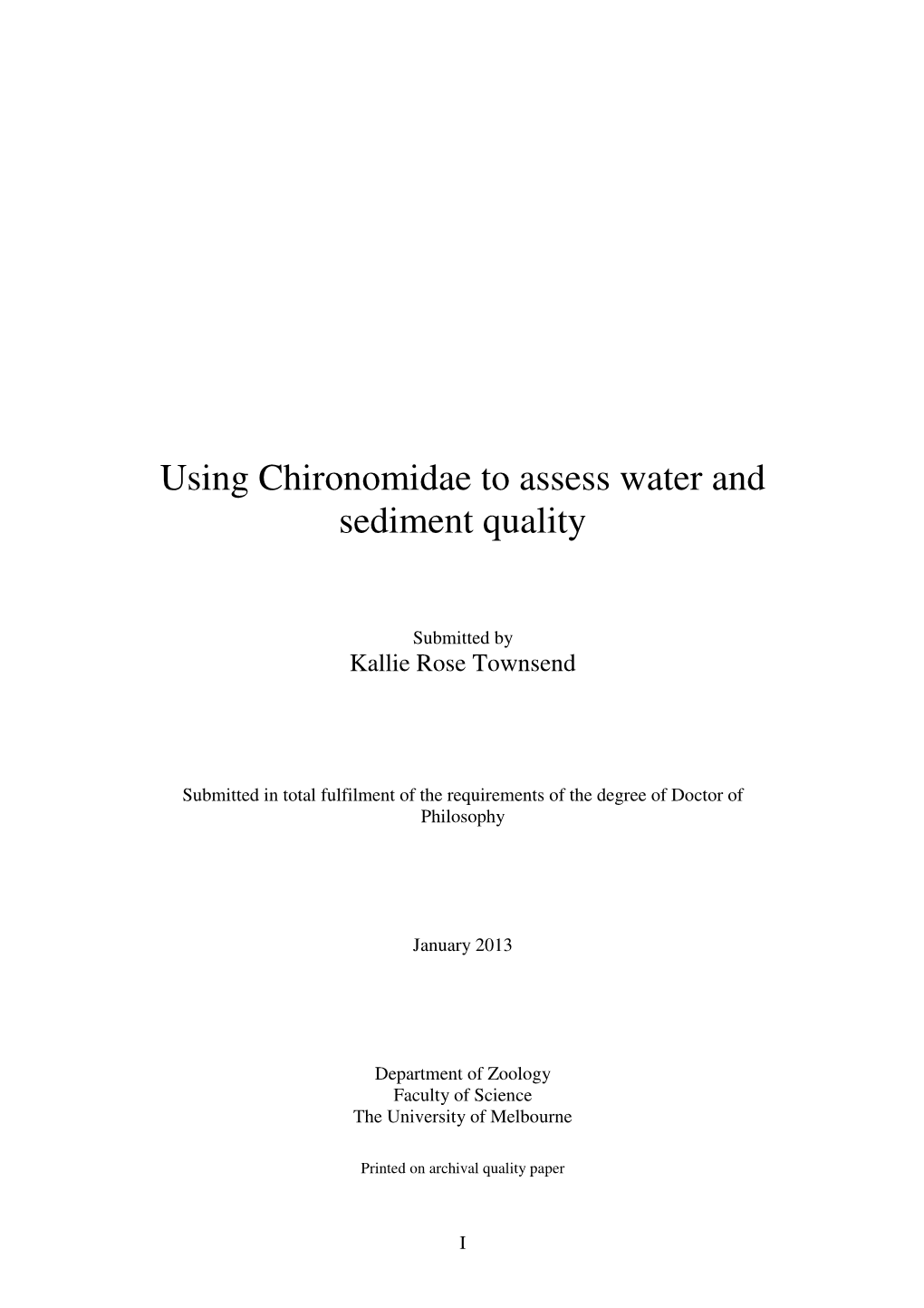 Using Chironomidae to Assess Water and Sediment Quality