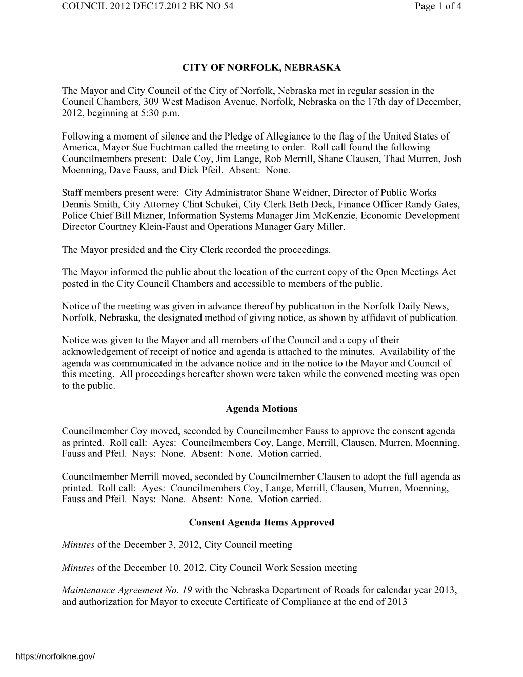 City Council Minutes December 17, 2012