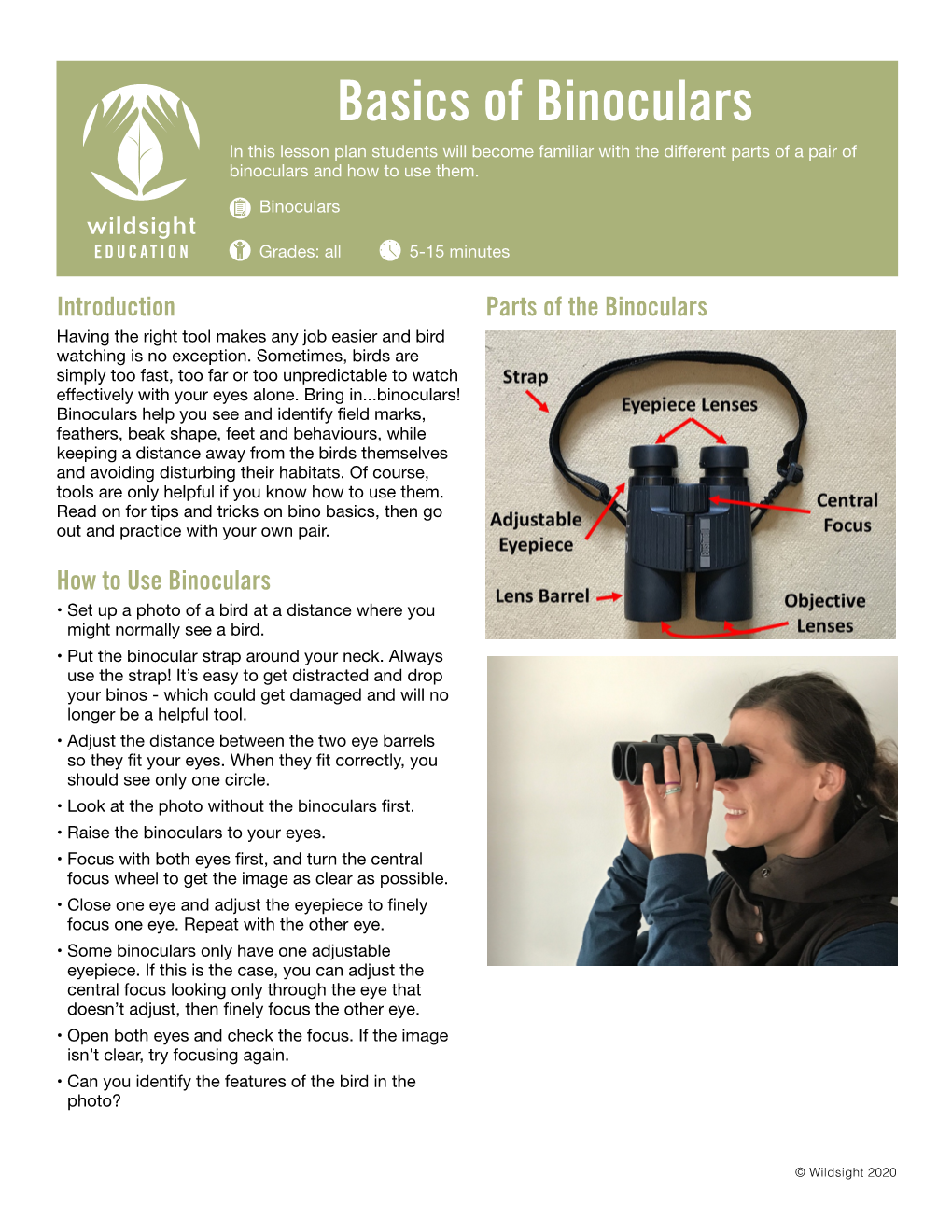 Basics of Binoculars in This Lesson Plan Students Will Become Familiar with the Different Parts of a Pair of Binoculars and How to Use Them