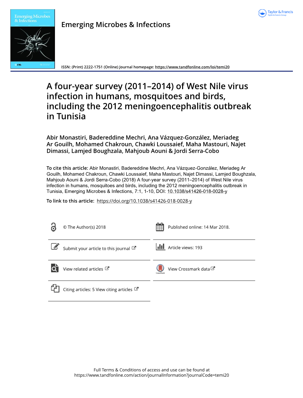 A Four-Year Survey (2011Â€“2014) of West Nile Virus Infection in Humans