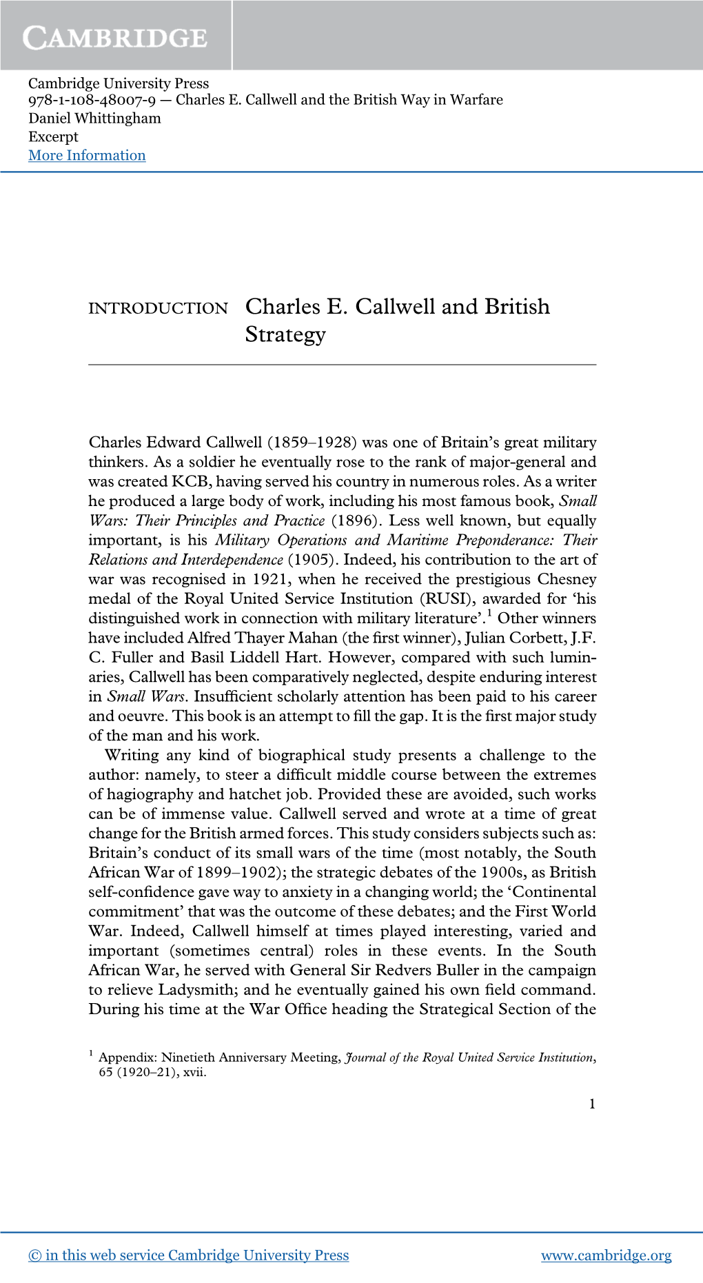 INTRODUCTION Charles E. Callwell and British Strategy