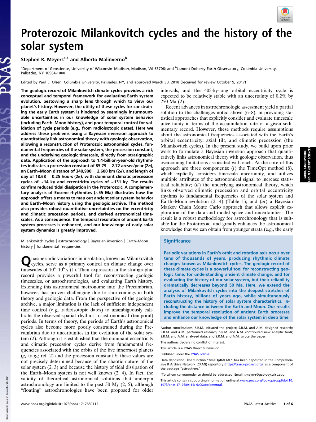 Proterozoic Milankovitch Cycles and the History of the Solar System