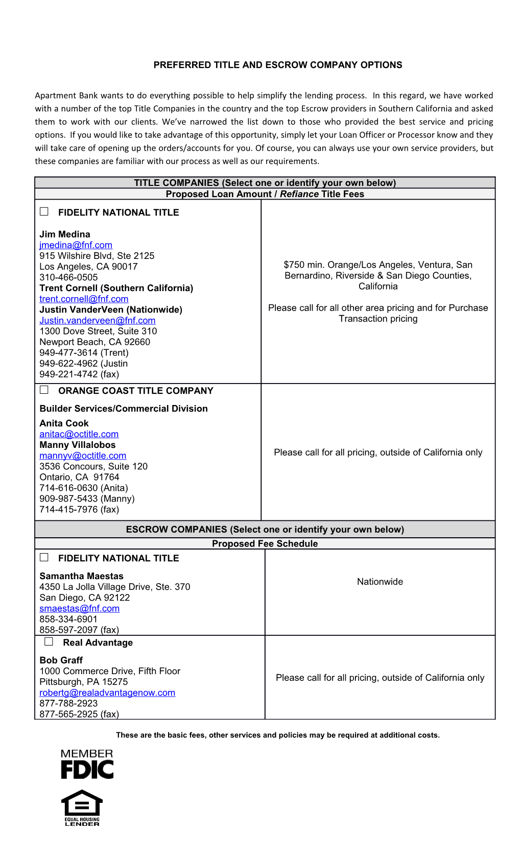 Preferred Title and Escrow Company Options