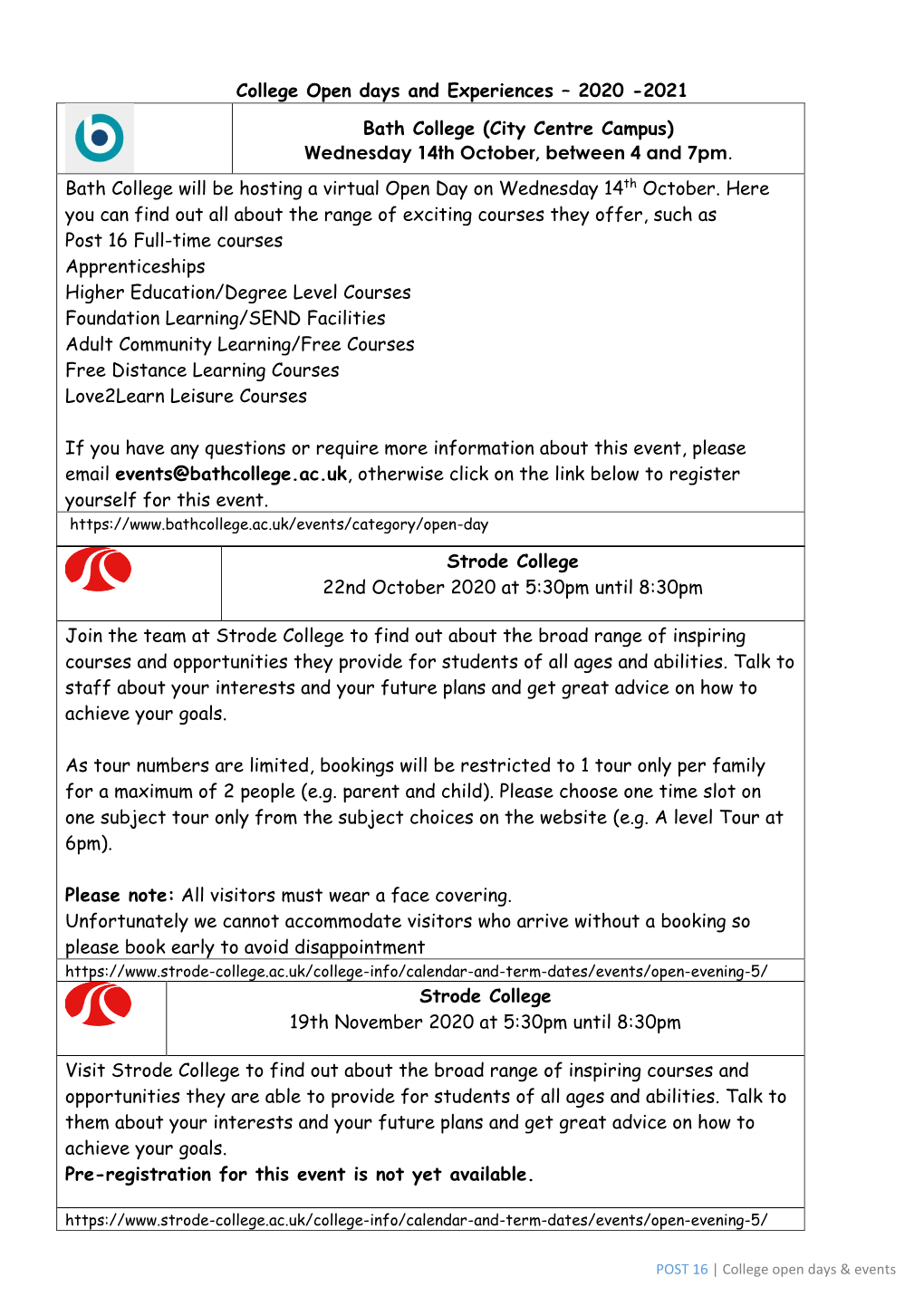 Post 16 Full-Time Courses