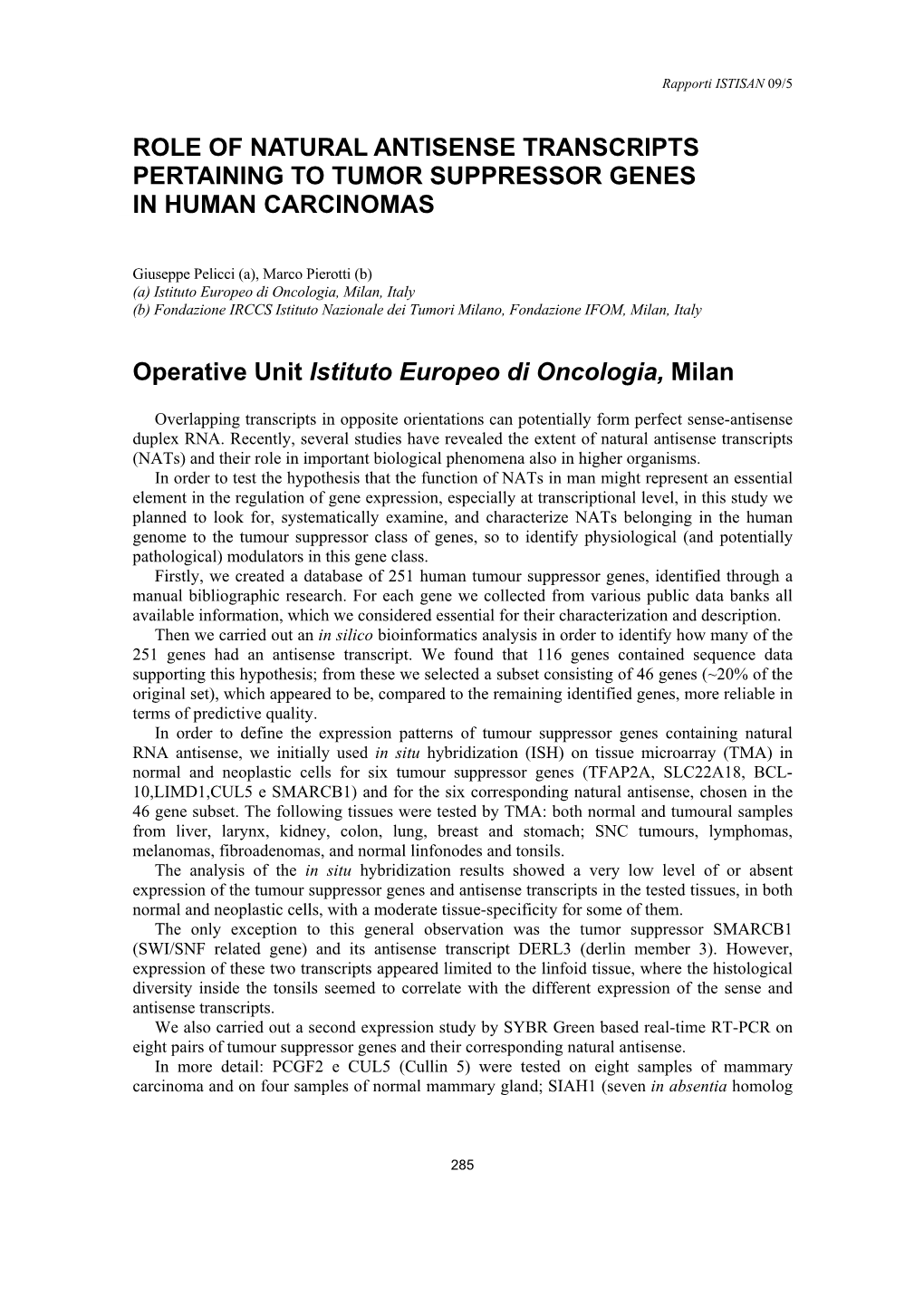 Role of Natural Antisense Transcripts Pertaining to Tumor Suppressor Genes in Human Carcinomas