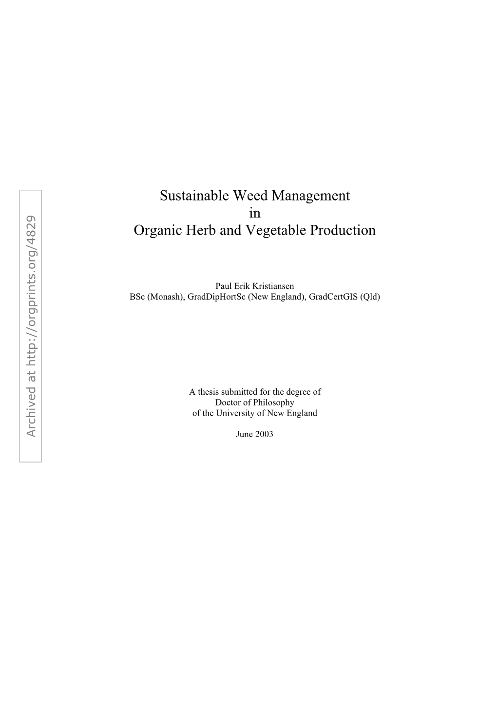 Sustainable Weed Management in Organic Herb and Vegetable Production