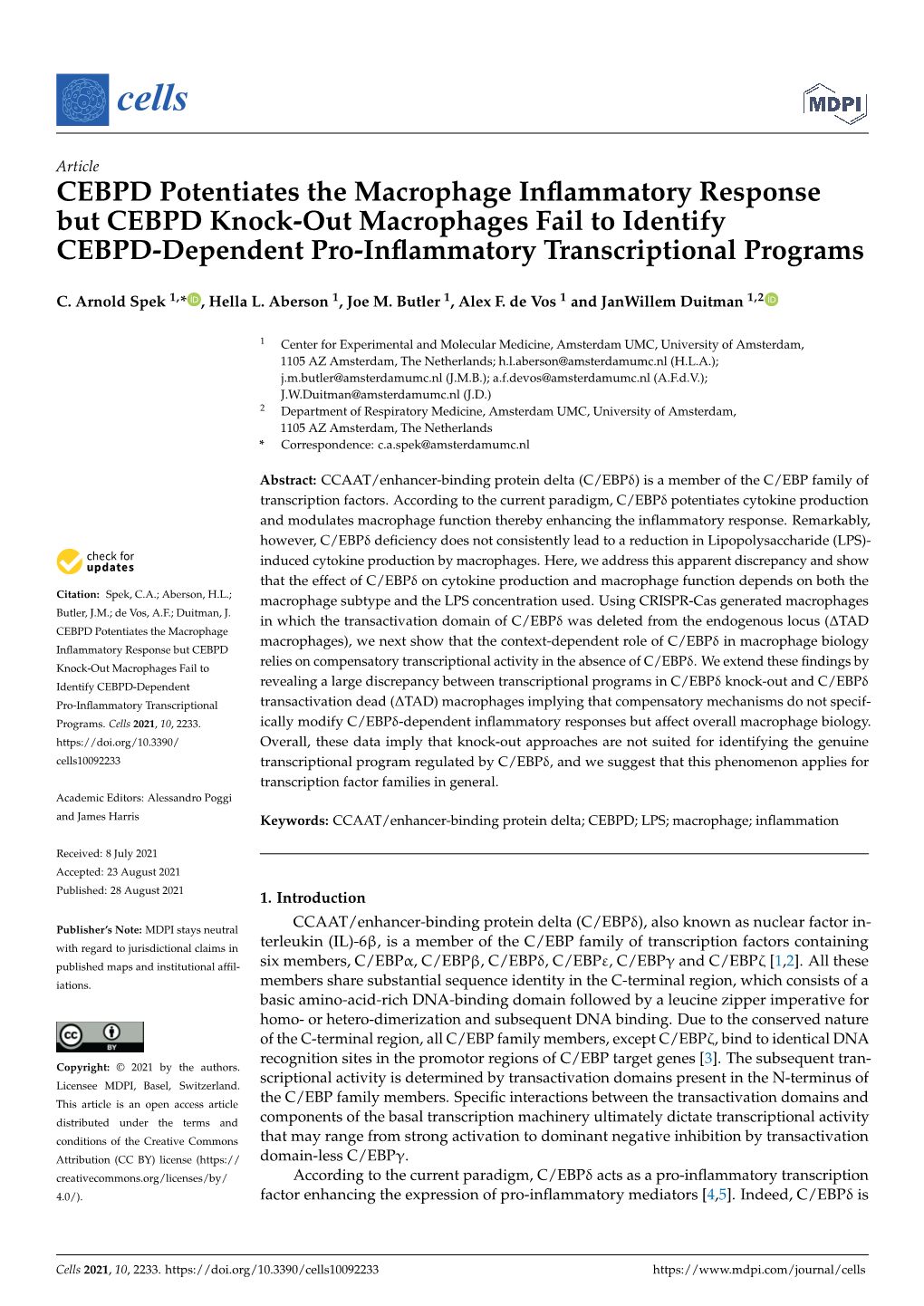 CEBPD Potentiates the Macrophage Inflammatory Response but CEBPD