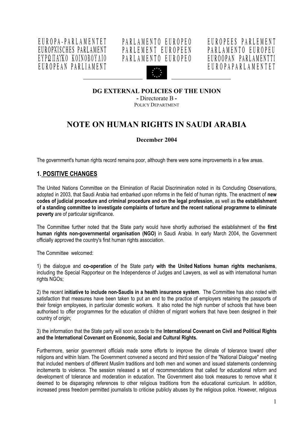 Note on Human Rights in Saudi Arabia