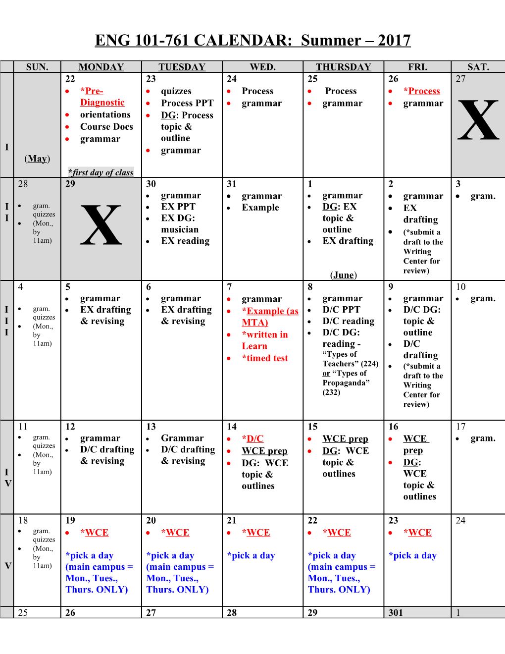 ENG 101-761 CALENDAR: Summer 2017