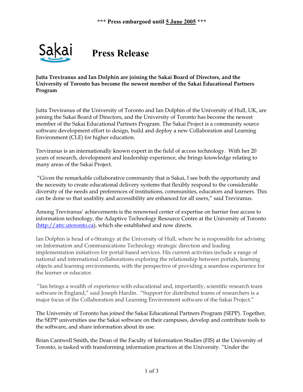 Jutta Treviranus and Ian Dolphin Are Joining the Sakai Board of Directors