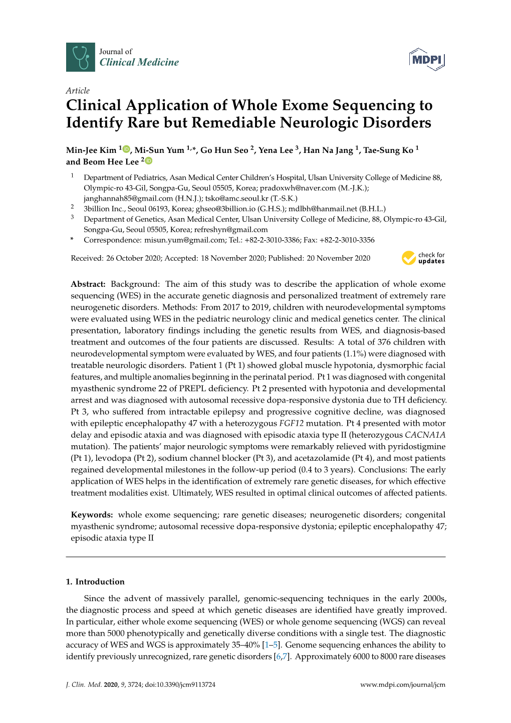 Clinical Application of Whole Exome Sequencing to Identify Rare but Remediable Neurologic Disorders