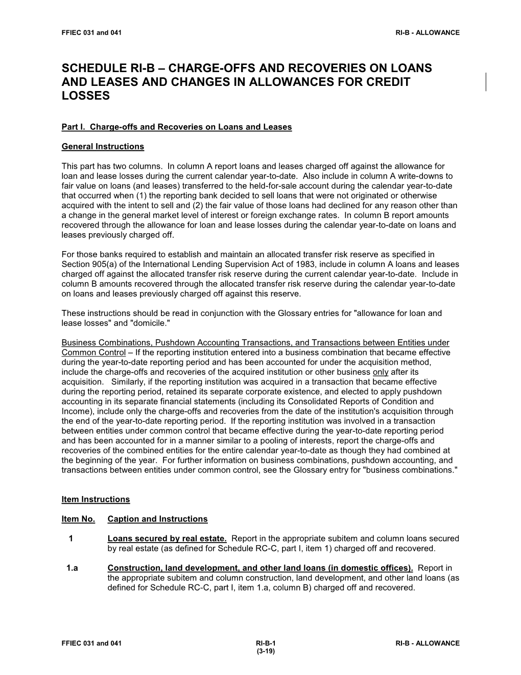 Schedule Ri-B – Charge-Offs and Recoveries on Loans and Leases and Changes in Allowances for Credit Losses