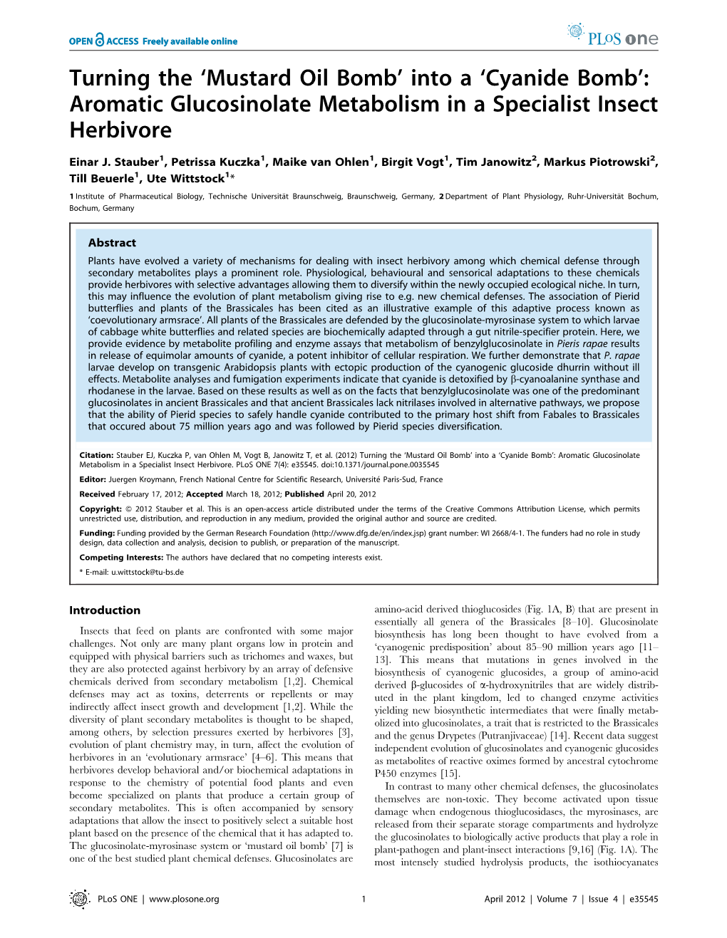 Aromatic Glucosinolate Metabolism in a Specialist Insect Herbivore