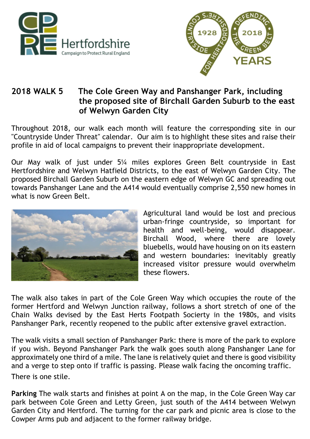 2018 WALK 5 the Cole Green Way and Panshanger Park, Including the Proposed Site of Birchall Garden Suburb to the East of Welwyn Garden City