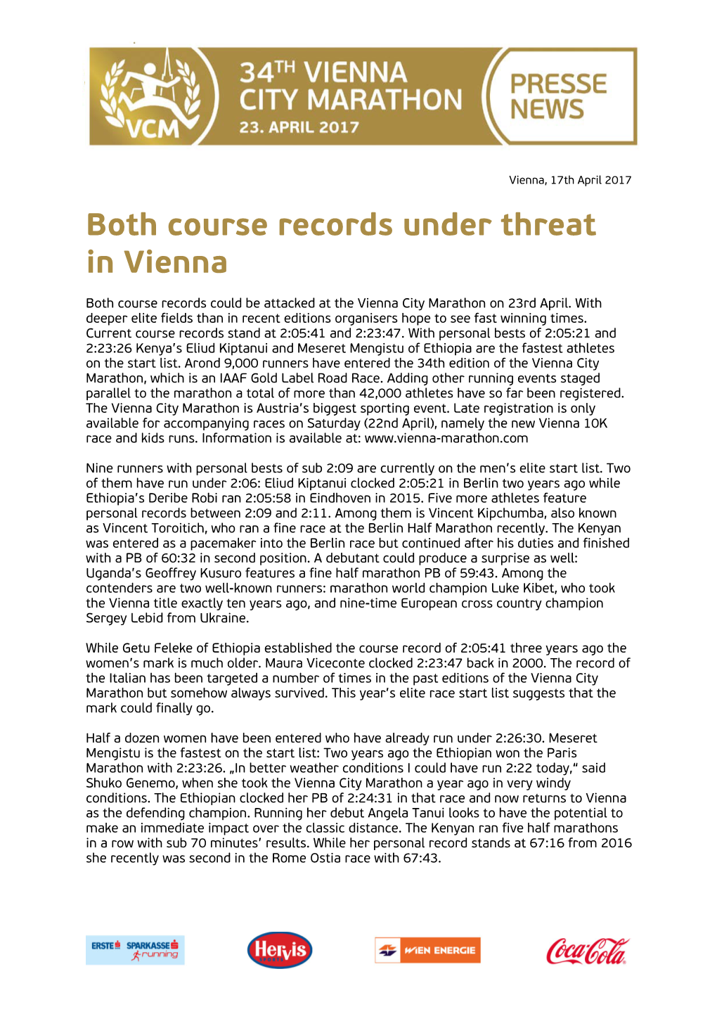 Vienna City Marathon Presse-Info