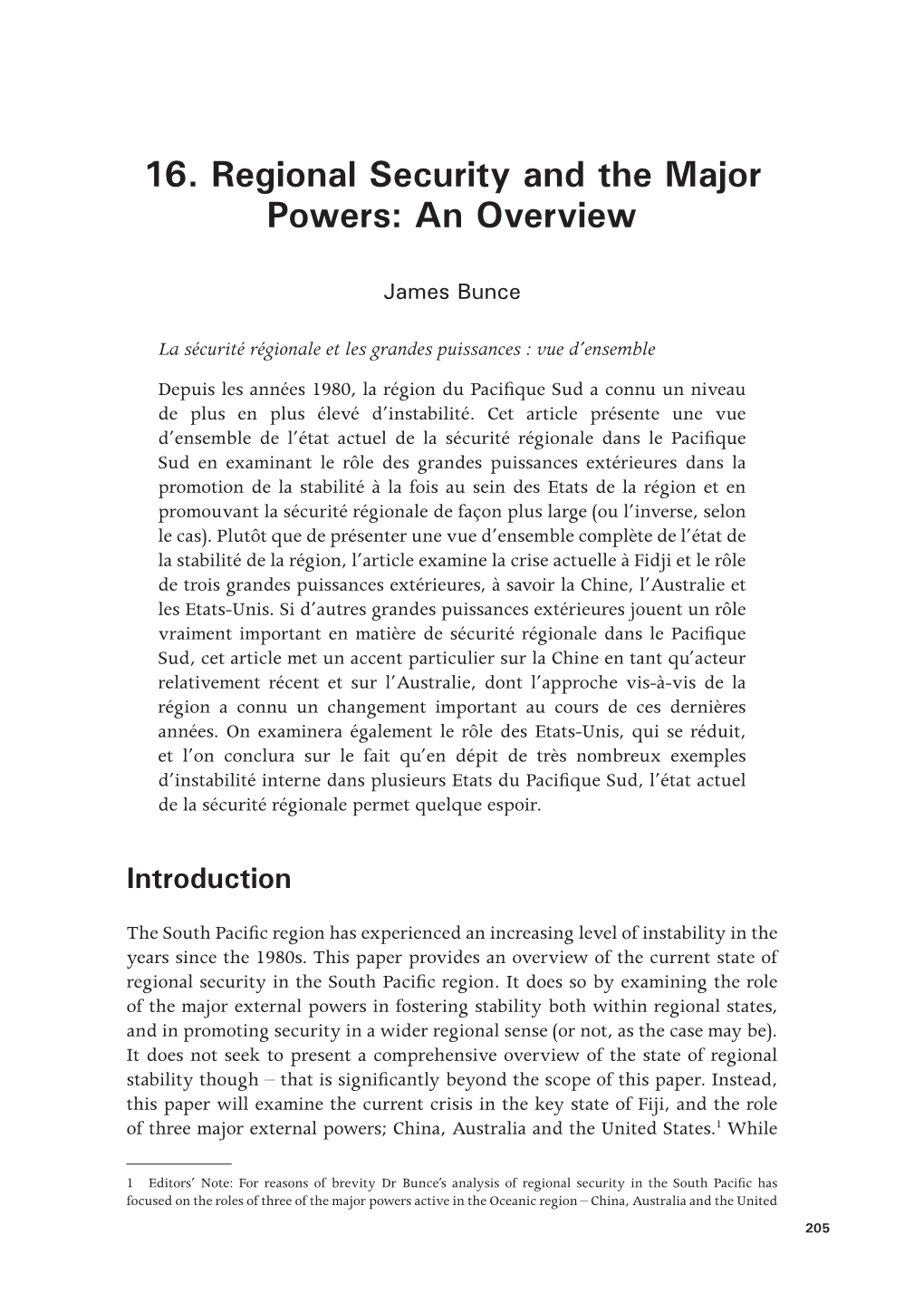 16. Regional Security and the Major Powers: an Overview