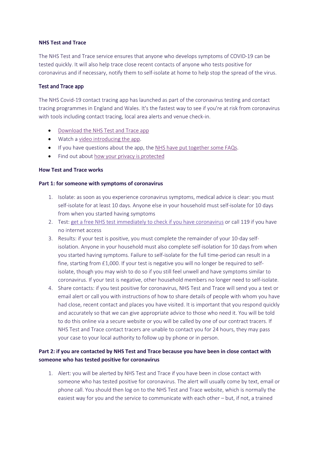 NHS Test and Trace