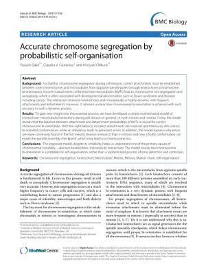 Accurate Chromosome Segregation by Probabilistic Self-Organisation Yasushi Saka1*, Claudiu V