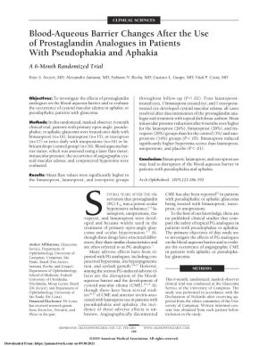 Blood-Aqueous Barrier Changes After the Use of Prostaglandin Analogues in Patients with Pseudophakia and Aphakia a 6-Month Randomized Trial