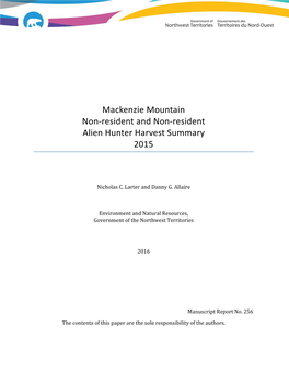 Mackenzie Mountain Non-Resident and Non-Resident Alien Hunter Harvest Summary 2015