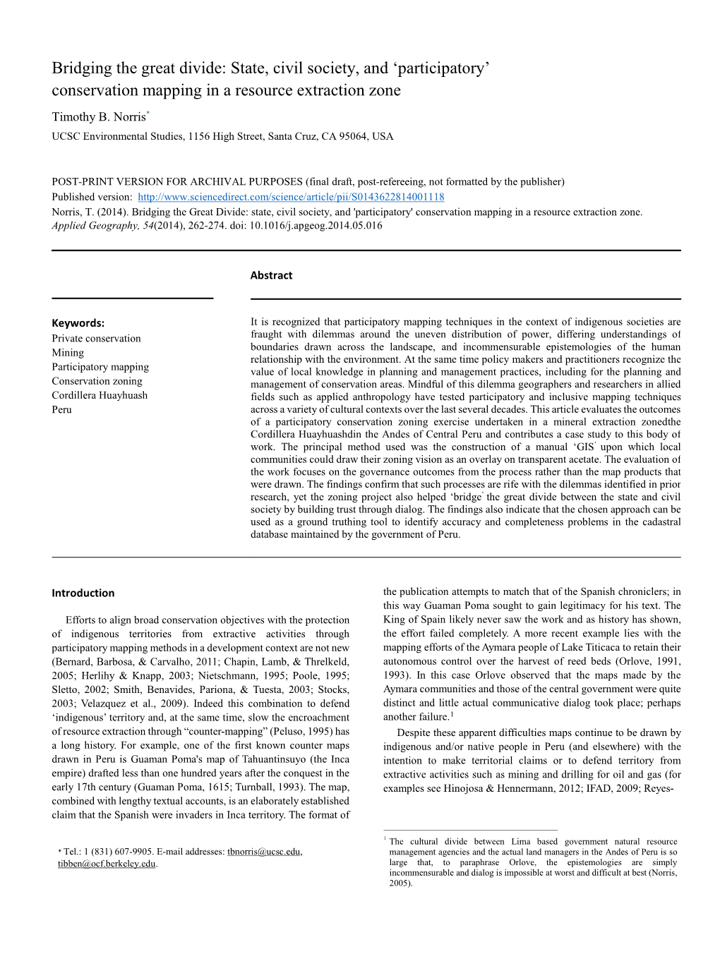 Participatory' Conservation Mapping in a Resource Extraction Zone