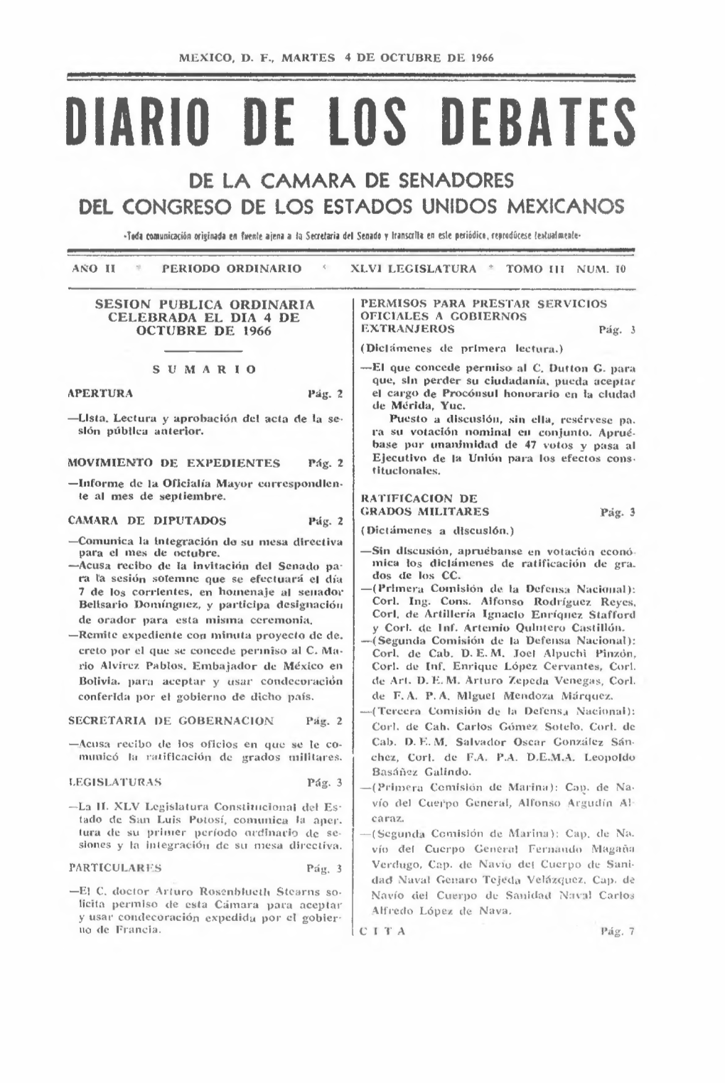 Diario De Los Debates De La Camara De Senadores Del Congreso De Los Estados Unidos Mexicanos