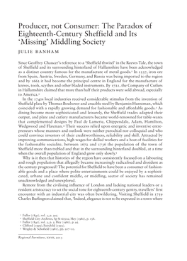 The Paradox of Eighteenth-Century Sheffield and Its ‘Missing’ Middling Society Julie Banham