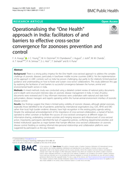 Operationalising the “One Health” Approach in India: Facilitators of and Barriers to Effective Cross-Sector Convergence for Zoonoses Prevention and Control F