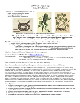 ZOO 4462C – Herpetology Spring 2019, 4 Credits