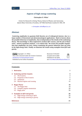 Aspects of High Energy Scattering Abstract Contents