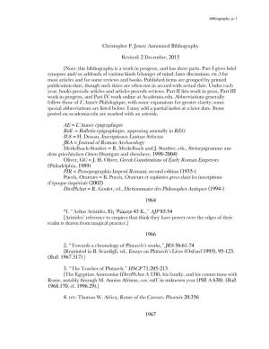 Christopher P. Jones: Annotated Bibliography