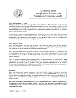 Information About Unemployment Insurance for Workers on Temporary Layoff