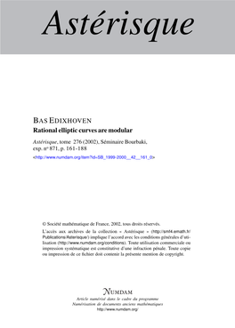 Rational Elliptic Curves Are Modular Astérisque, Tome 276 (2002), Séminaire Bourbaki, Exp