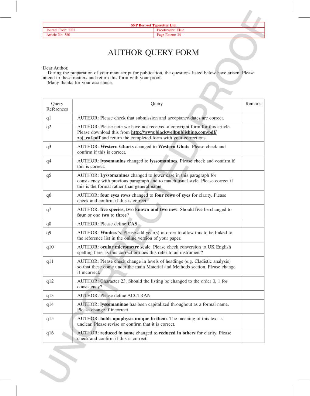 Author Query Form