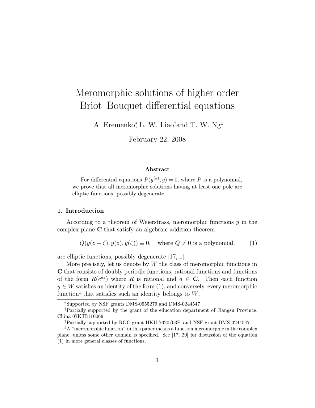 Meromorphic Solutions of Higher Order Briot–Bouquet Differential Equations