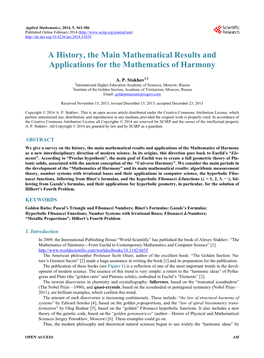 A History, the Main Mathematical Results and Applications for the Mathematics of Harmony