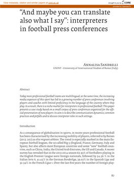 “And Maybe You Can Translate Also What I Say”: Interpreters in Football Press Conferences